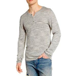 John Varvatos Star USA Gray Sean Melange-Knit Linen Blend Henley Shirt